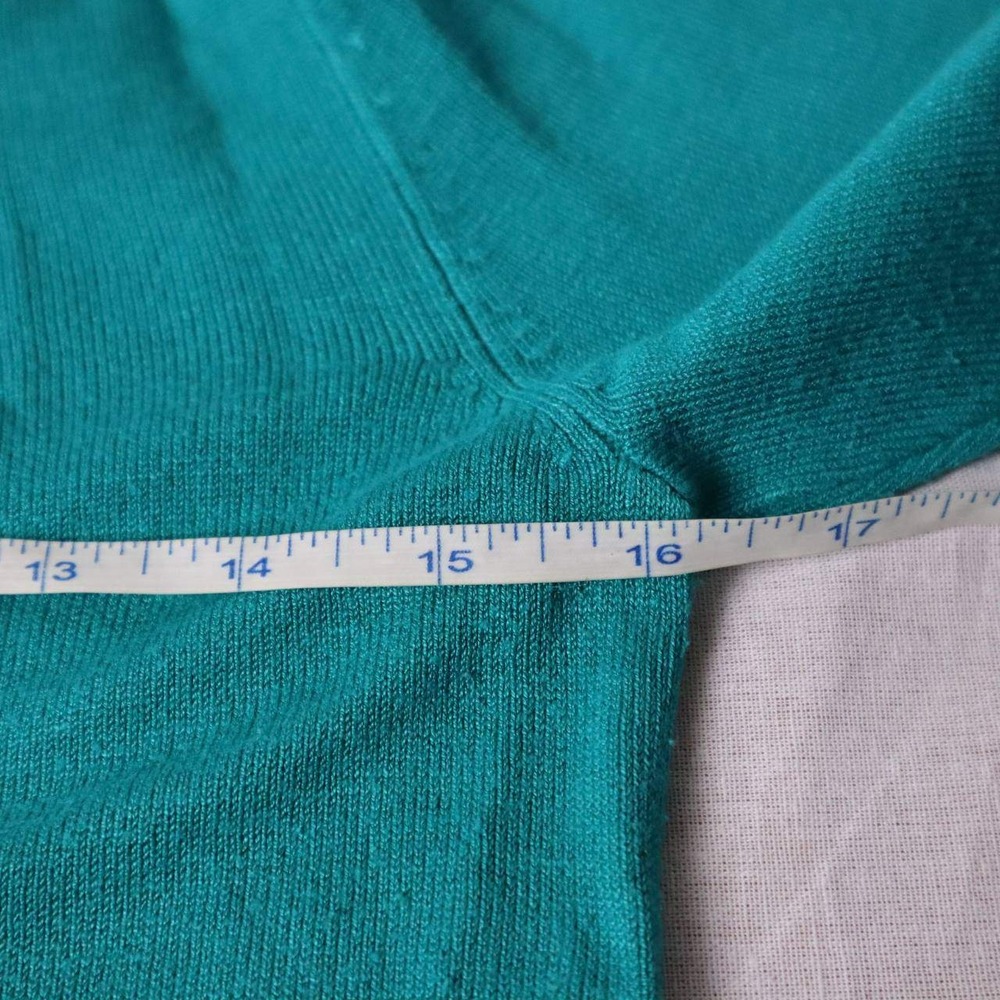 Beechers Brook Womens Teal Green V-Neck Ribbed Hem Short Sleeve Knit Top Medium - Picture 7 of 9